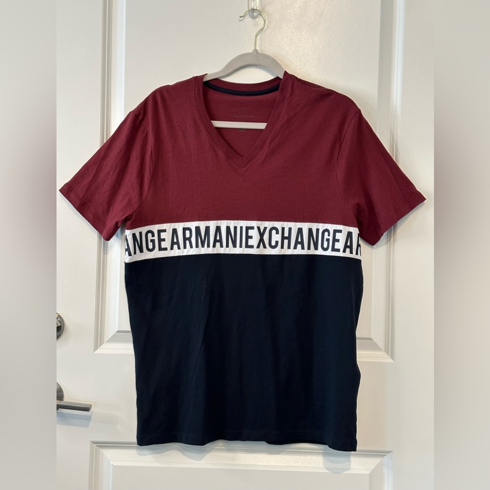 A / X Armani Exchange Mens Shirt Color Block Red Blue White Size Small